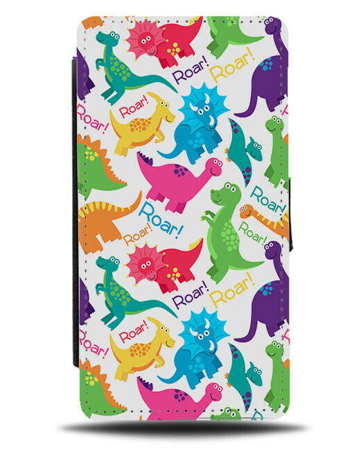 Childrens Brightly Coloured Dinosaurs Flip Wallet Case Dinosaur Shapes F459