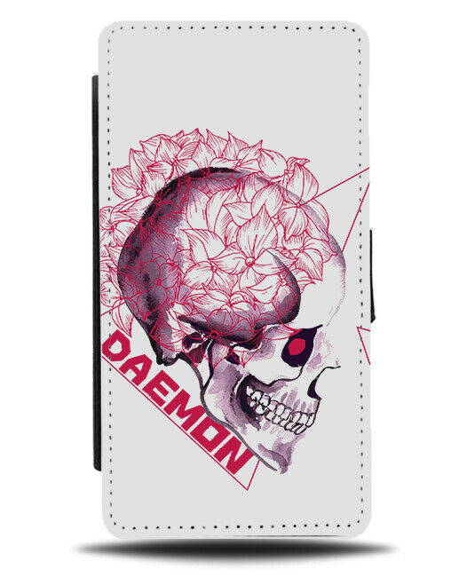 Demon Skull Flip Wallet Phone Case Pink Wavy Hypnotic Design Skeleton E255