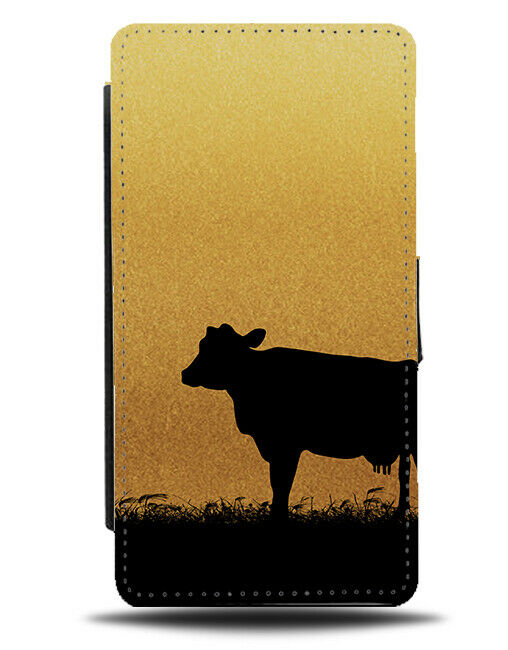 Cow Silhouette Flip Cover Wallet Phone Case Cows Gold Golden Black Coloured H986