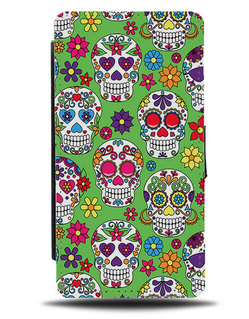 Colourful Sugar Skull Drawing Flip Wallet Case Skulls Mexican Flowers G588