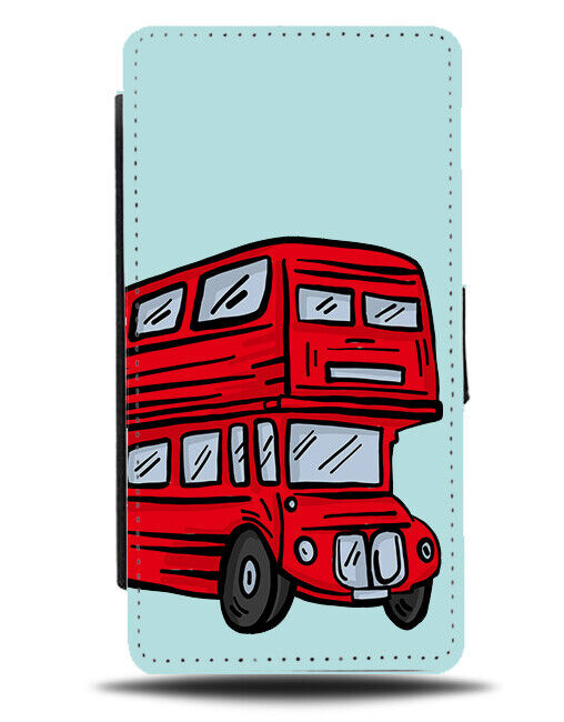 Cartoon British Red Double Decker Bus Flip Wallet Case Big Reds Picture K361