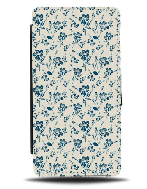 Traditional Floral Pattern Flip Wallet Case Flowers Blue Flowery Vintage E896