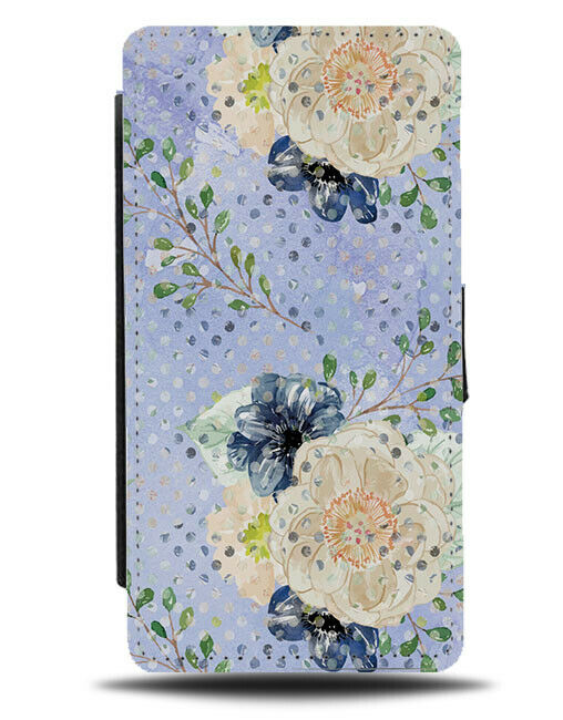 Vintage Blue Flowery Design Flip Wallet Case Flowers Roses Leafs Retro E877
