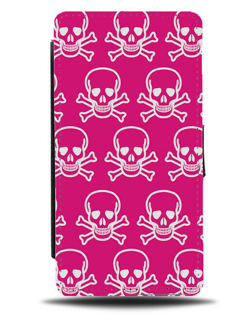 Dark Pink Skulls Flip Cover Wallet Phone Case Punk Princess Girls Gothic B891