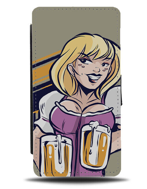 Busty Barmaid Flip Wallet Case Beer Pub Bar Maid Cartoon Oktoberfest J021