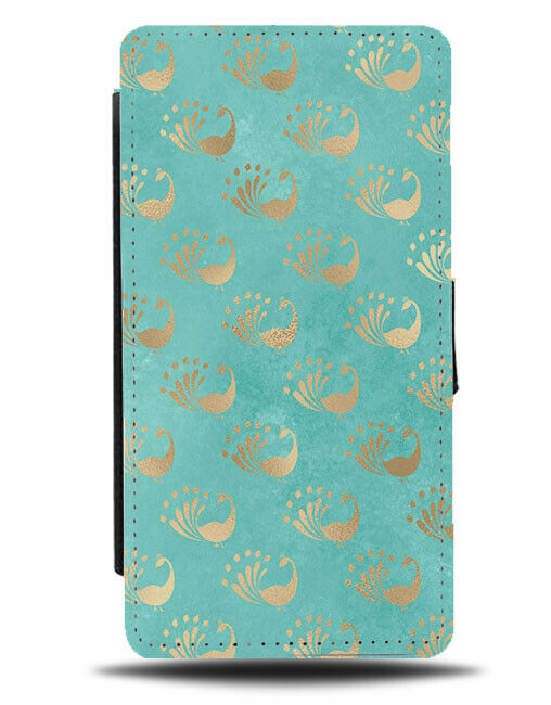 Turquoise Green and Gold Peacocks Flip Wallet Case Peacock Golden K990