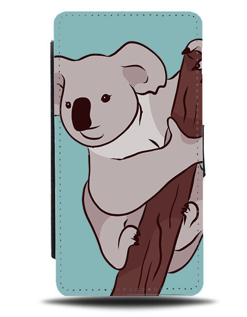Cartoon Koala Bear Flip Wallet Case Stylish Art Climbing On Tree Branch J665