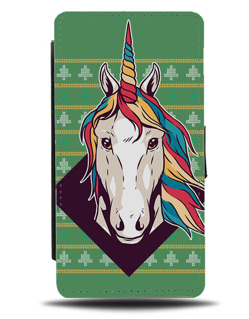 Unicorn Christmas Jumper Pattern Flip Wallet Case Xmas Unicorns Shapes K422