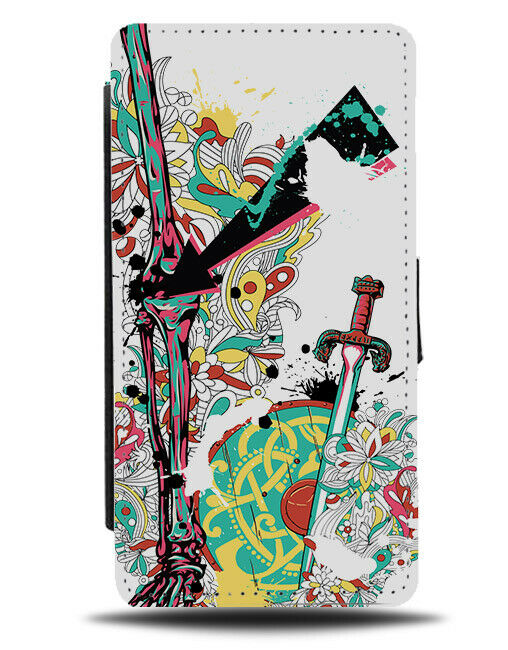 Colourful Tribal Skeleton Warrior Flip Wallet Phone Case Samurai Swordsman E328
