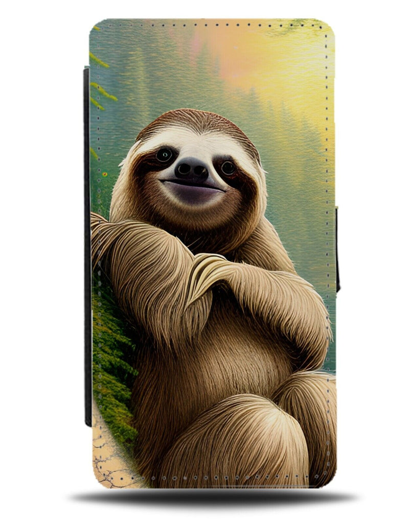Airbrush Sloth Artwork Flip Wallet Case Painting Print Sloths Bear Chilling CP47