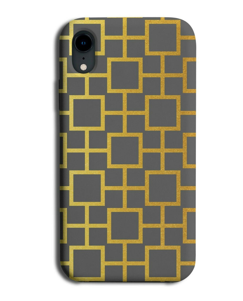 Dark Grey and Golden Squares Phone Case Cover Geometric Print Gold B841