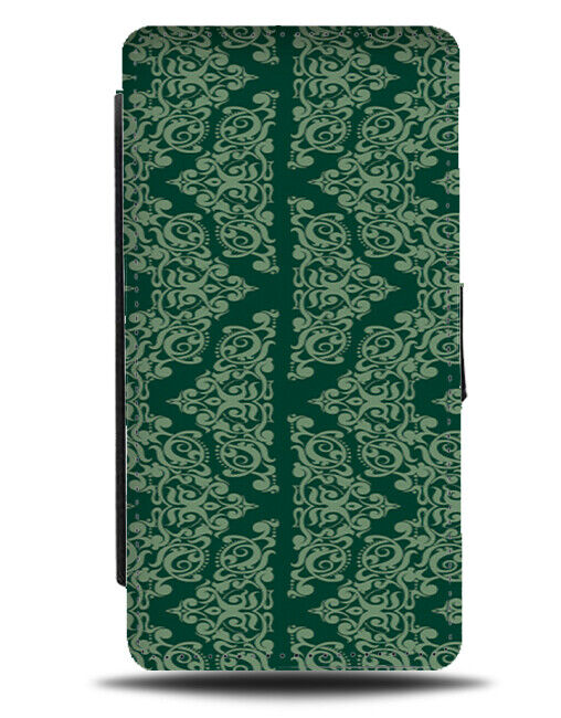 Dark Green Floral Patterning Flip Wallet Case Print Flowery Stencils E635