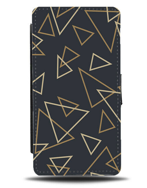 Dark Grey and Golden Triangle Shapes Flip Wallet Case Geometric Style Theme H426
