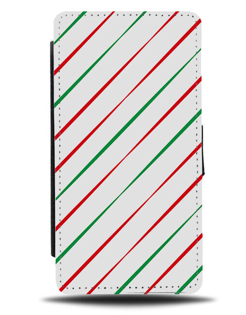 Thin Green Red and White Lined Christmas Patterning Flip Wallet Case H798