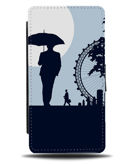 British Summer Weather Flip Wallet Case Umbrella Man Silohuette Umbrellas K360