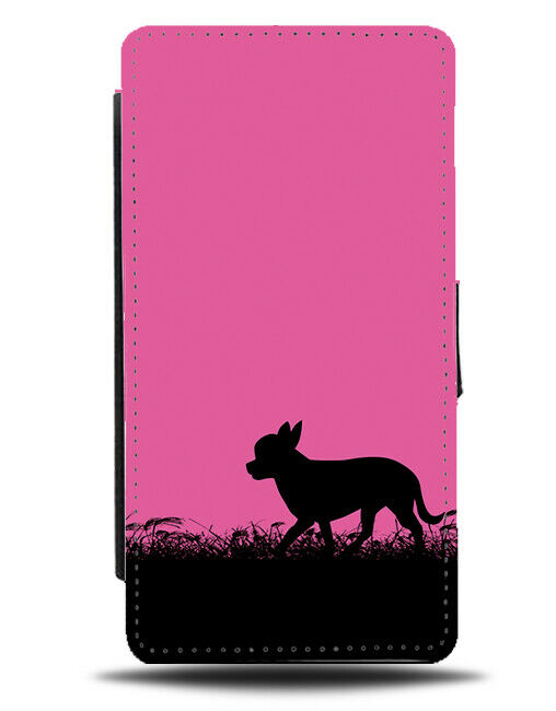 Chihuahua Silhouette Flip Cover Wallet Phone Case Chihuahuas Hot Pink Dog I017