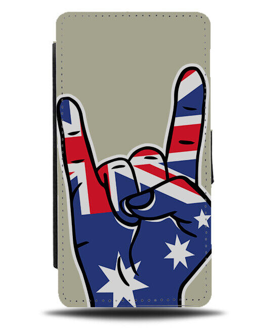 Australia Flag Rocker Flip Wallet Case Rock n Roll Hand Gesture Australian i982