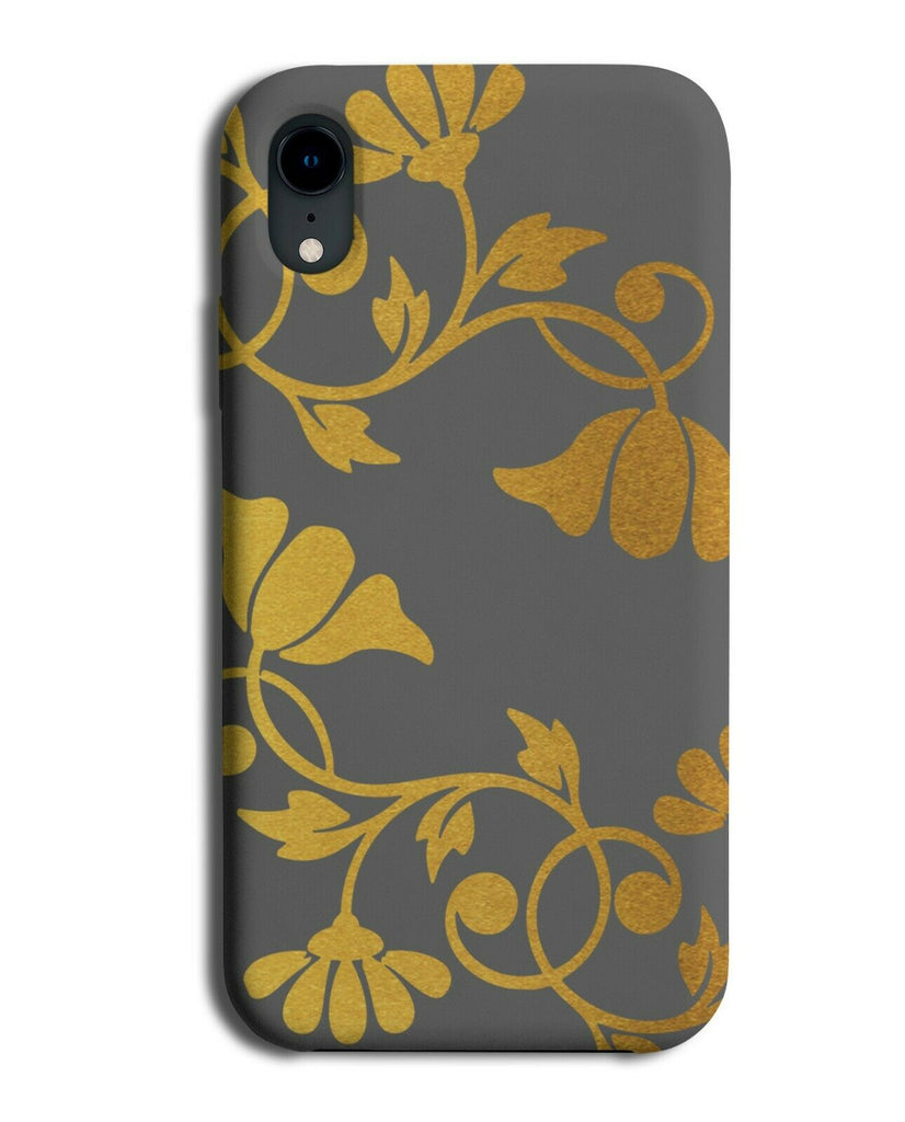 Dark Grey and Gold Floral Spirals Phone Case Cover Flowers Stencils B842