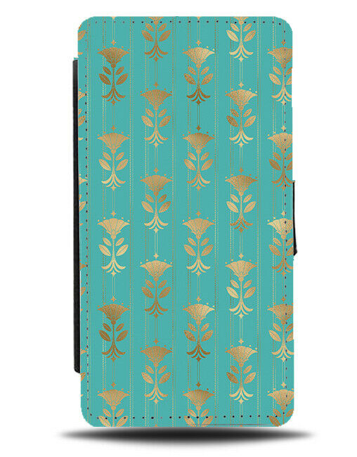 Dark Mint Green Hanging Flower Design Flip Wallet Case Flowers Hung Pattern G283