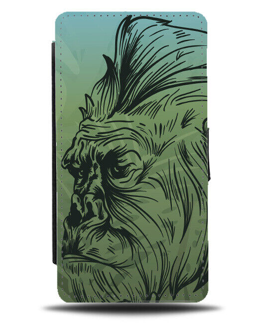 Stylish Gorilla Monkey Face Flip Wallet Case Gorillas Monkeys Drawing J806