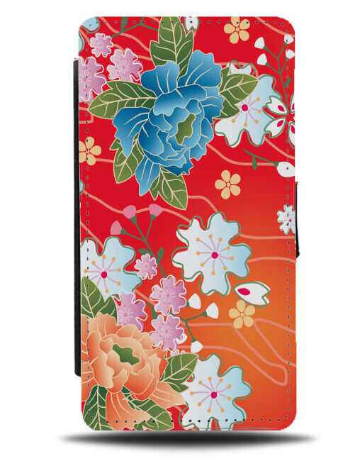 Chinese Flowers Flip Wallet Case Floral Pattern China Flower Design E607