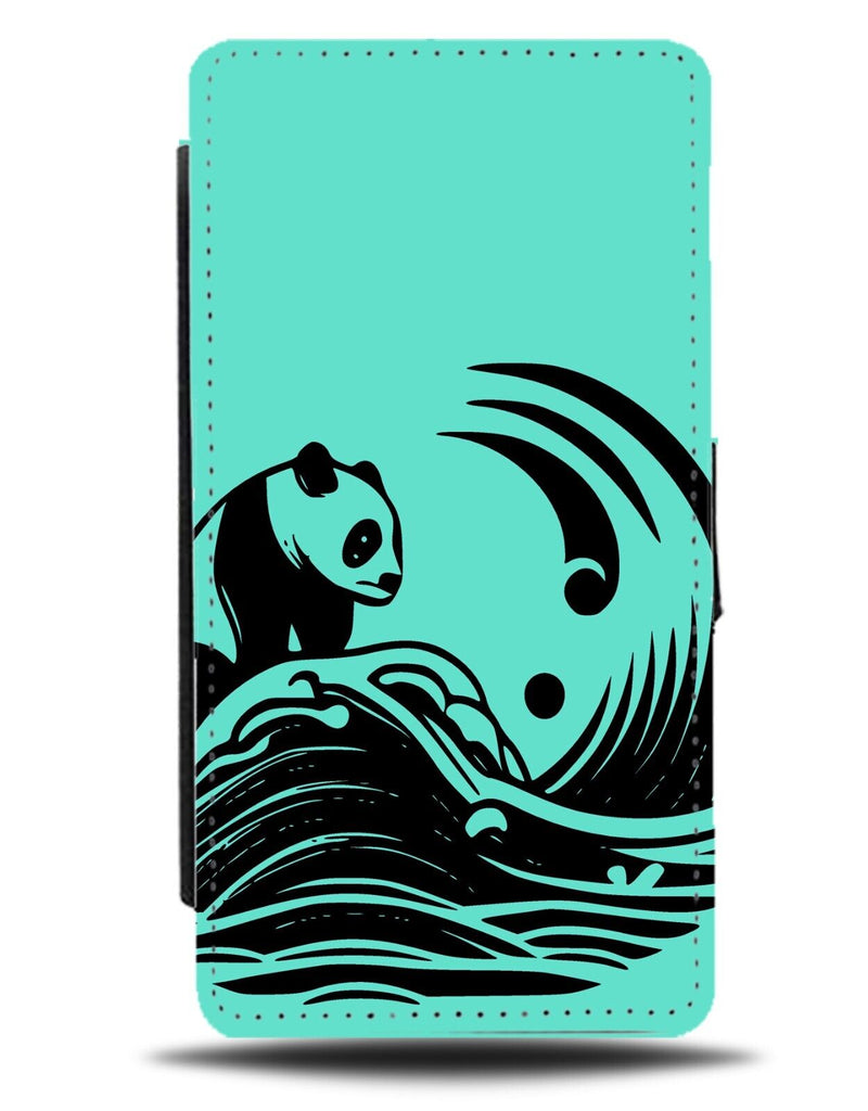 Surfing Panda Flip Wallet Case Japanese Asian Turquoise Green Waves Wave CV21