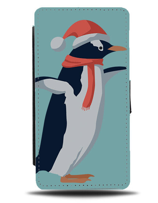 The Christmas Penguin Flip Wallet Case Wearing Santa Hat Red White Bobble J977