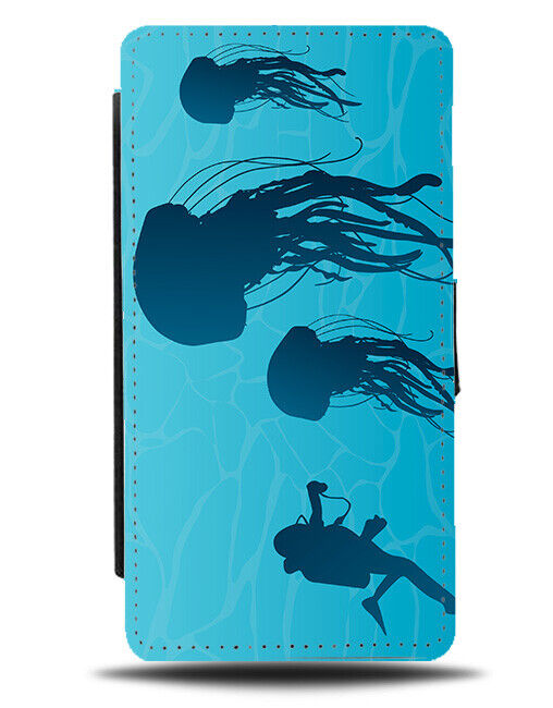 Underwater Jellyfish Silhouettes Flip Wallet Case Outline Marine Jelly Fish J246