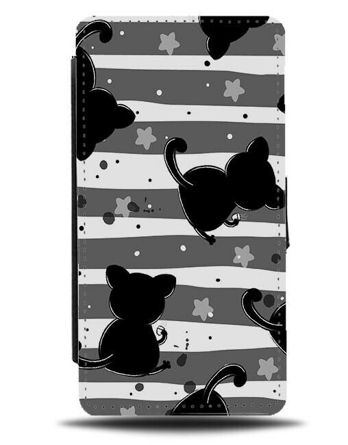 Vintage Grey and Black Striped Cats Flip Wallet Case Cat Stars Space F454