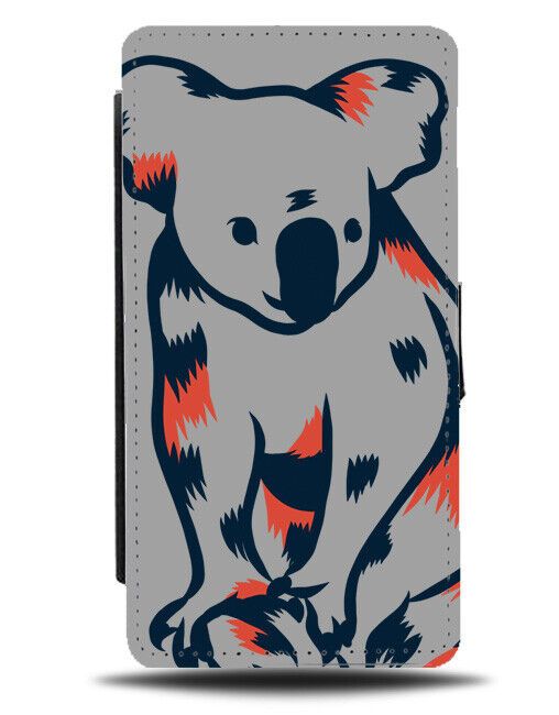 Grey Stylish Koala Bear Outline Flip Wallet Case Shape Blue and Orange J673