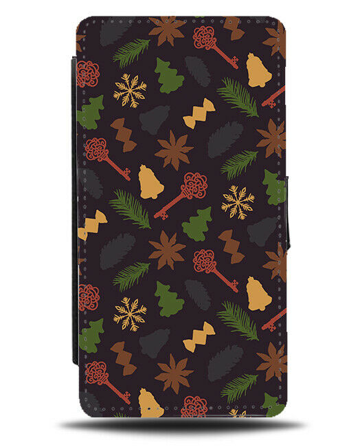 Winter Pattern Flip Wallet Case Leaves Christmas Xmas Shapes Wintery H806