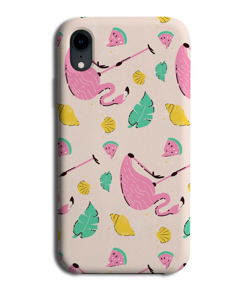 Pink Tropical Flamingo Shapes Phone Case Cover Flamingos Pattern Lemons E568