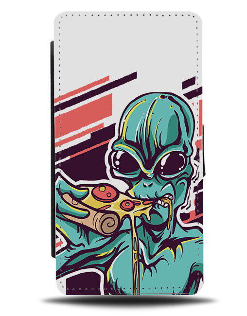 Hungry Alien Flip Wallet Case Eating Pizza Slice Cheesy Food Animated i915
