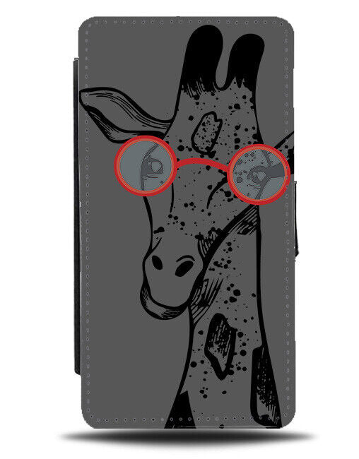 Dark Grey Giraffe In Glasses Flip Wallet Case Nerd Geeky Smart Clever J459