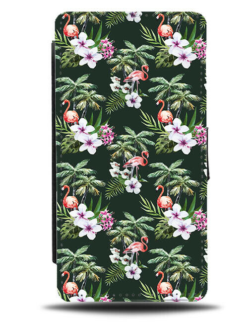 Tropical Flamingo Pattern Flip Wallet Case Flamingos Orchids Exotic Design G963