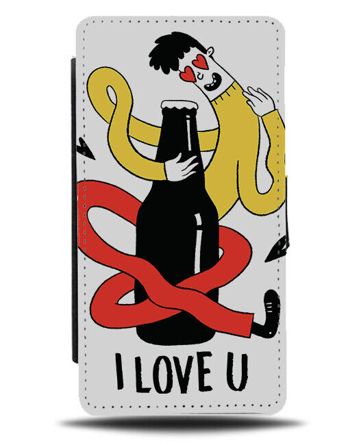 Loved Up Beer Bottle Flip Wallet Case Funny Lover Stretchy Arms Cuddle J019