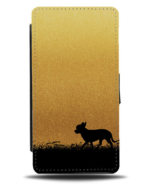 Chihuahua Silhouette Flip Cover Wallet Phone Case Chihuahuas Gold Golden H985