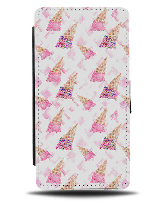Pink Ice Cream Cone Pattern Flip Wallet Case Cones Hot Light Retro 50s 60s F824