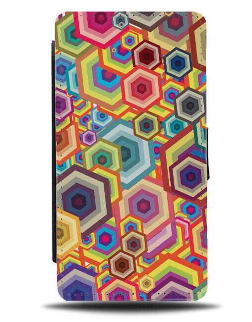 Funky Colourful Rainbow Shapes Flip Wallet Case Hexagon Hexagons Design K190