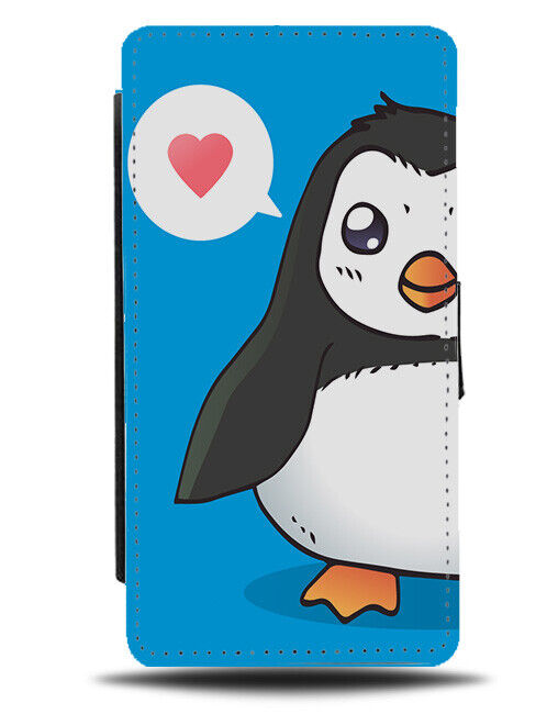 Cartoon Loving Penguin Flip Wallet Case Love Loveheart Heart Shape Tiny J970