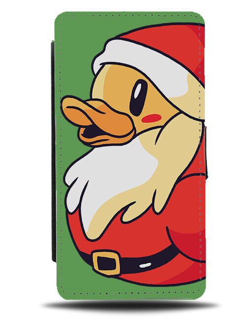 Christmas Rubber Duck In Santa Suit Flip Wallet Case Xmas Red Beard Outfit K236