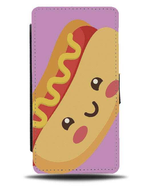 Cute Hotdog Smiley Face Flip Wallet Case Smile Mouth Grin Hotdog Hot Dog J563