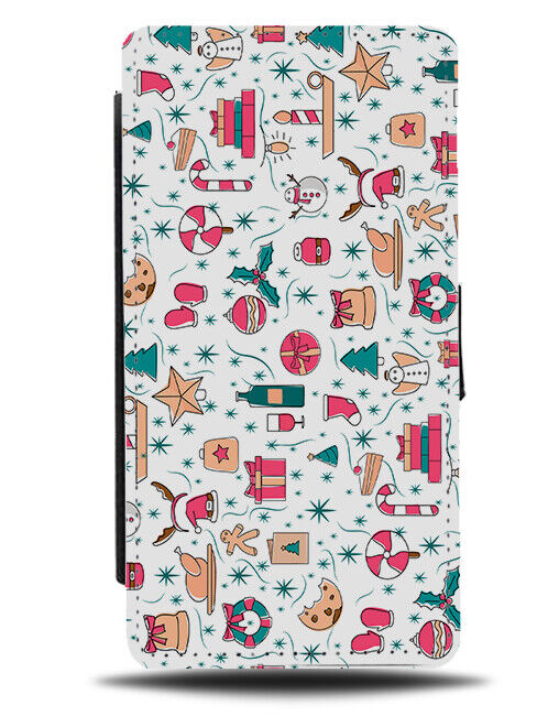 Christmas Pattern Flip Wallet Case Xmas Shapes Drawings Pictures Theme E550