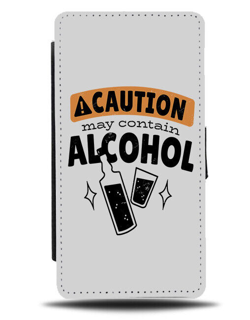 Caution May Contain Alcohol Flip Wallet Case Warning Sign Funny Alcoholic J016