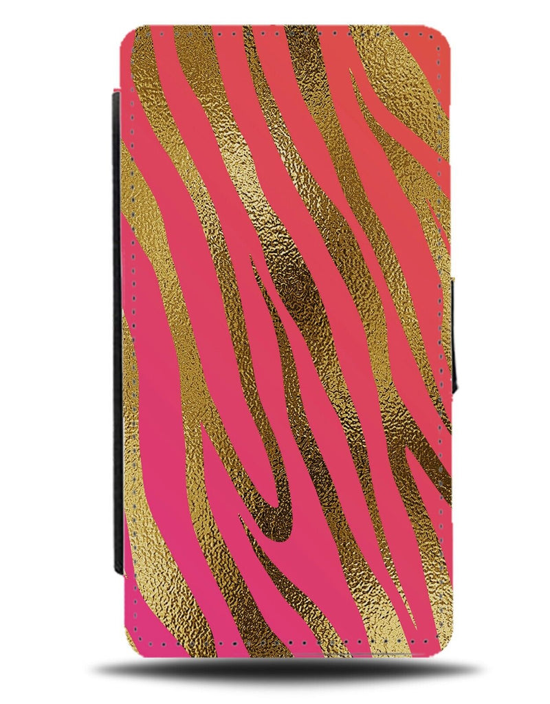 Gold Foil Print Tiger Stripes Flip Wallet Case Pink Golden Zebra Zebras AY39