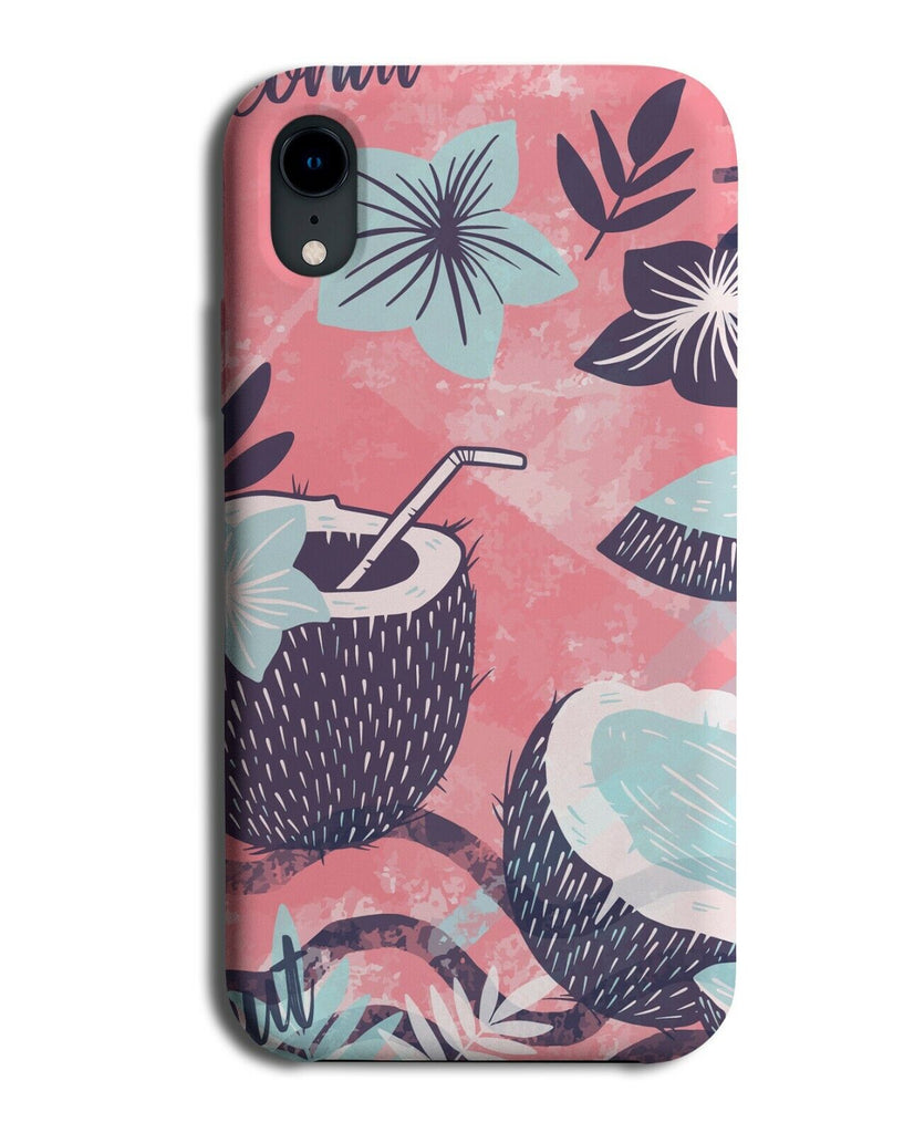 Pink Tropical Coconuts and Leaves Phone Case Cover Cartoon Coconut Cocktail E552