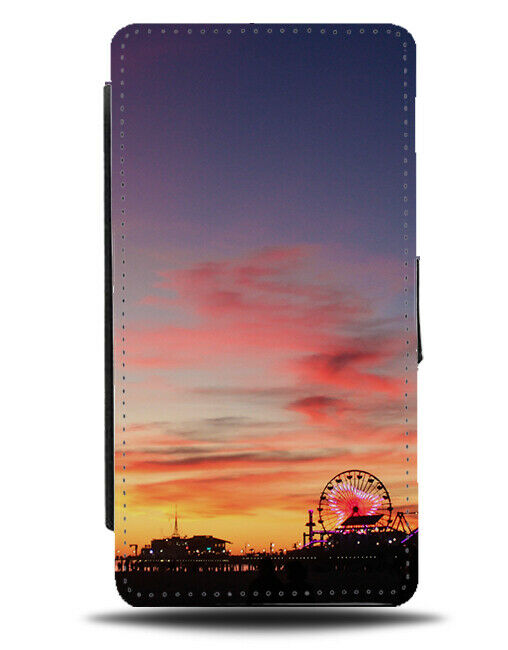 Sunset Ferris Wheel Outline Silhouettes Shadow Flip Wallet Case Beach G924