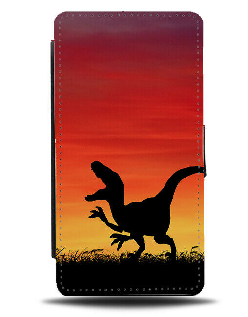 Dinosaur Silhouette Flip Cover Wallet Phone Case Dinosaurs Sunset Sunrise i236